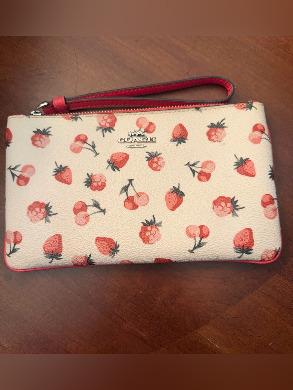 Coach Fruit Print Large Wristlet Strawberry and Cherry